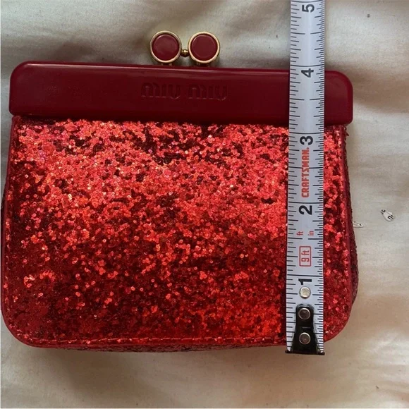 Miu Miu Red Glitter Kiss-lock snap Clutch/Coin Purse - Picture 14 of 16